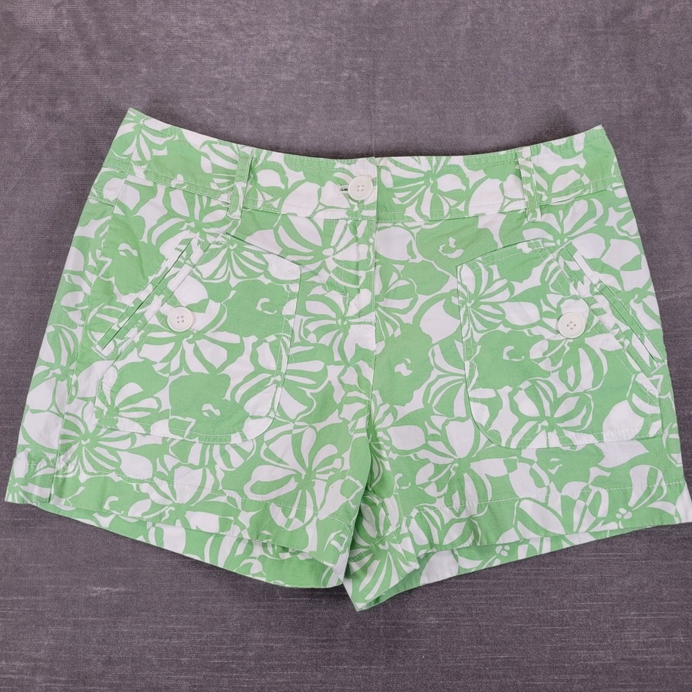 Ann Taylor LOFT Womens Green White Floral Stretch Cotton Shorts Size 6